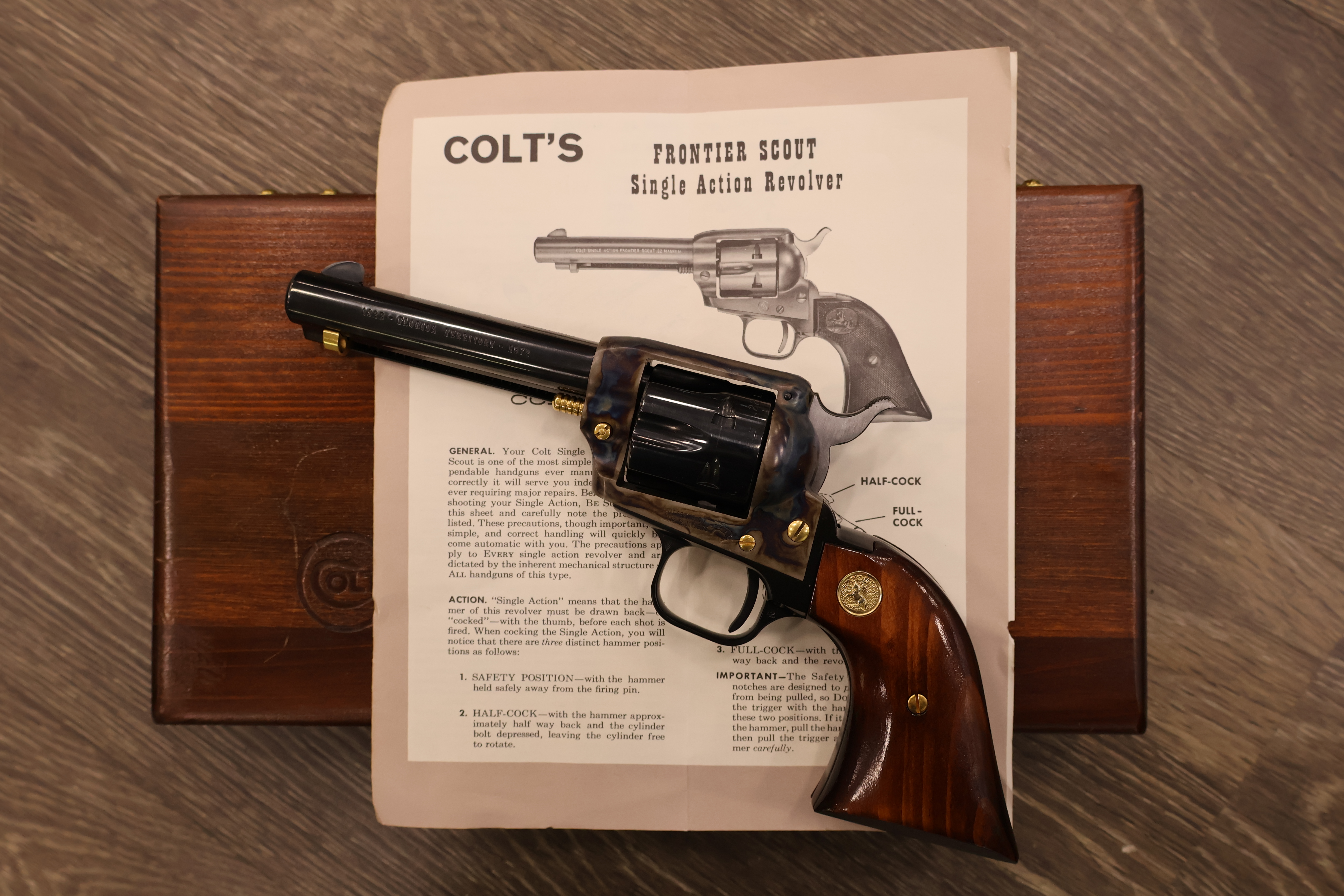 COLT FRONTIER SCOUT CASE COLORED FRAME BLUED FINISH WALNUT 4.75" BBL .22LR -img-11